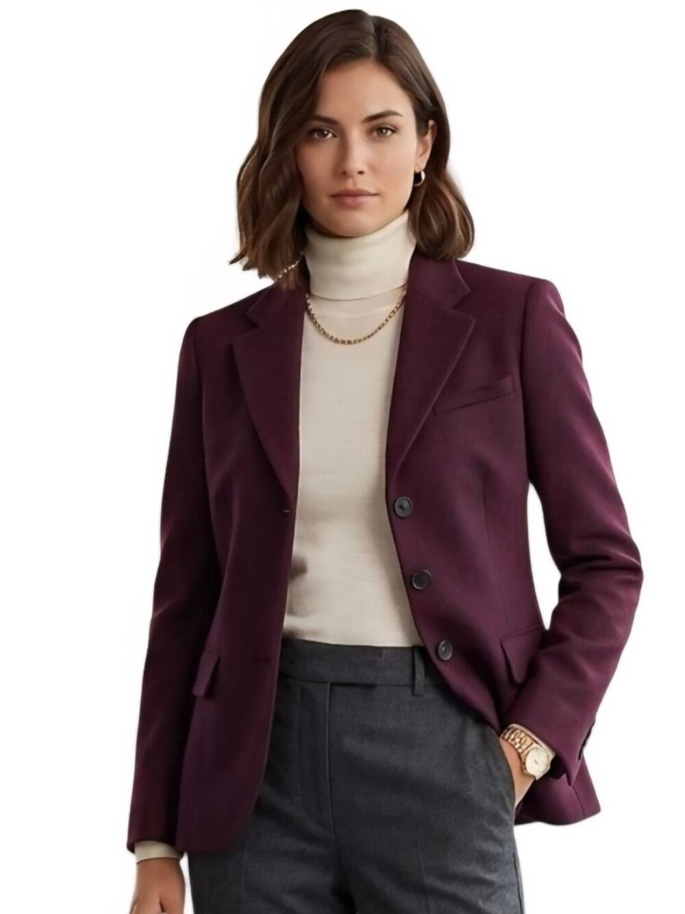 Lauren Ralph Lauren Wine 3 Button Wool Blend Designer Blazer Size 8